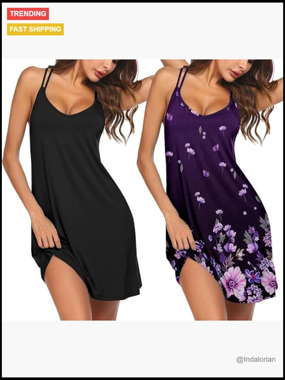 2 Pack Nightgowns Spaghetti Strap Sleeveless Sleep Dress Racerback V-Neck